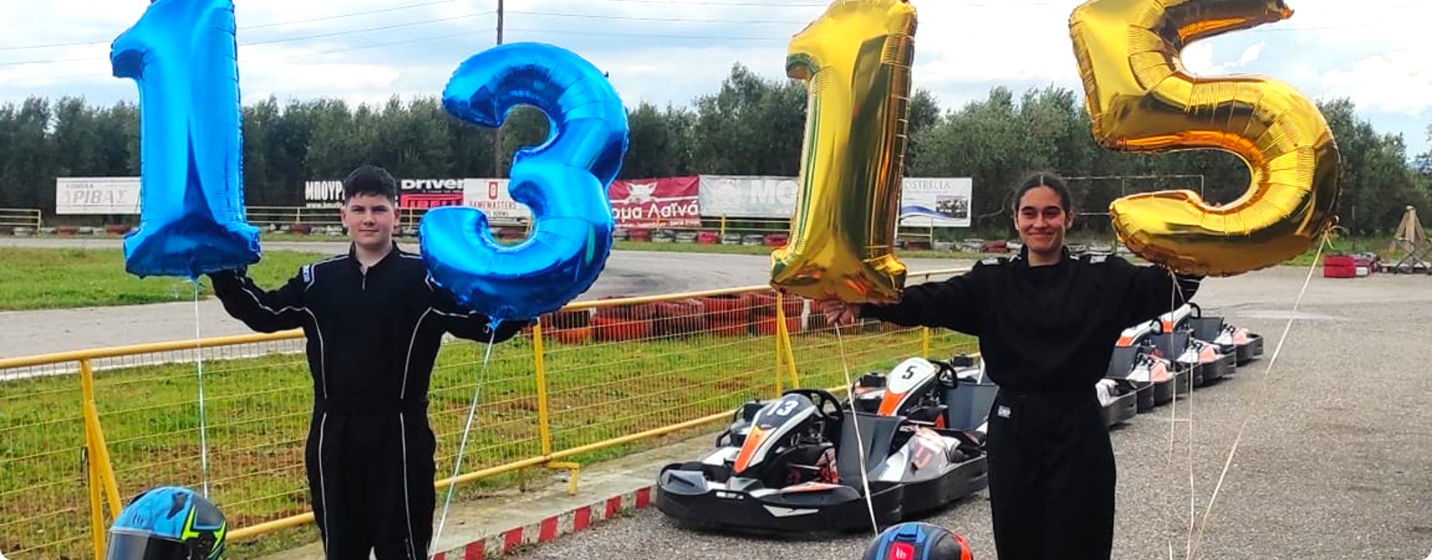 kids celebrating their birthday in a go kart racing track